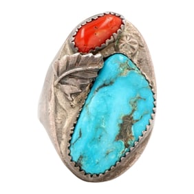 Vintage Navajo Sterling Multi-Stone Ring Sz 10