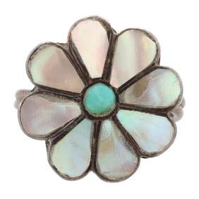 Navajo Sterling Multi-Stone Flower Ring Sz 6