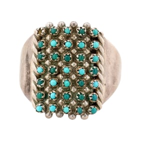 Vintage Zuni Sterling Snake Eye Turquoise Ring Sz 6.5