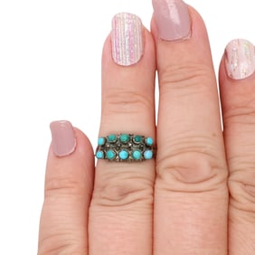 Vintage Navajo Sterling Snake EyeTurquoise Ring Sz 5.25