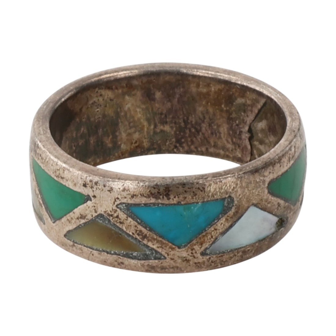 Vintage Navajo Sterling Multi-Stone Inlay Ring Sz 5.75 (1 of 6)