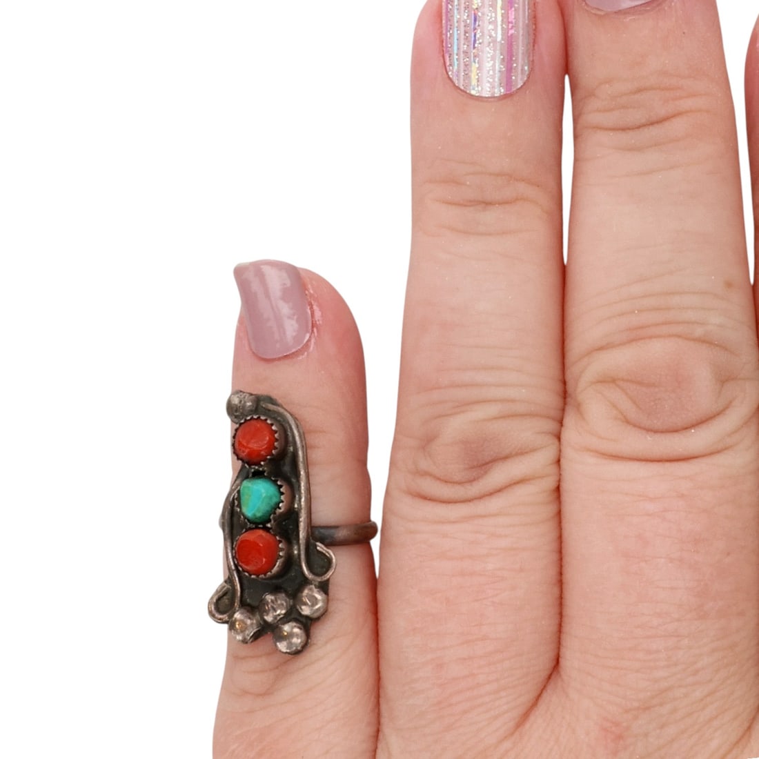 Vintage Navajo Sterling Multi-Stone Ring Sz 3.25 (1 of 7)