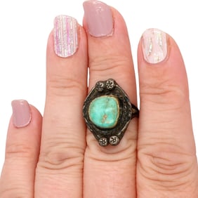 Vintage Navajo Handmade Sterling Turquoise Ring Sz 6.75