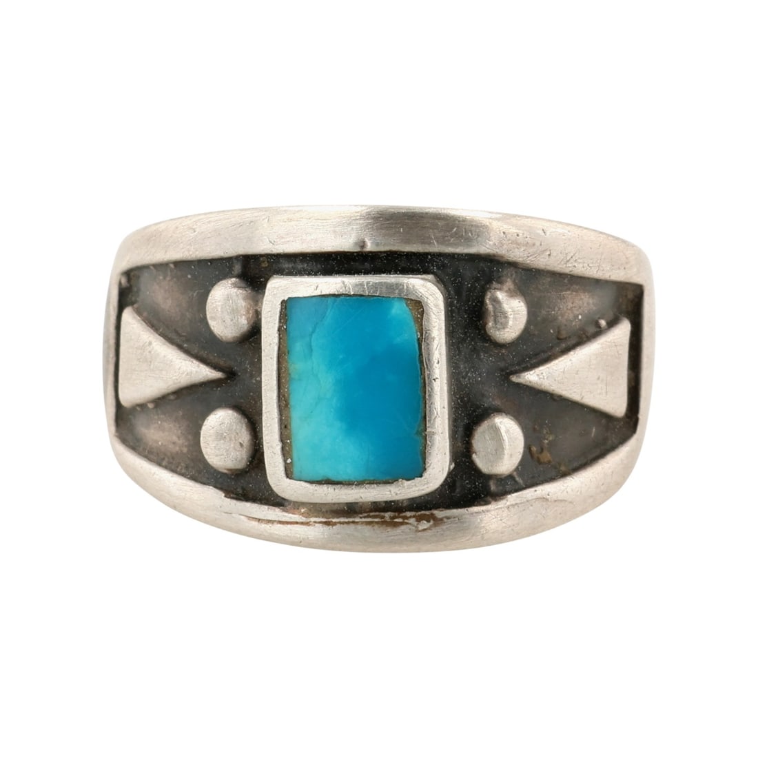 Vintage Navajo Sterling Turquoise Ring Sz 8: Vintage Navajo Sterling Turquoise Ring Sz 8, 7g