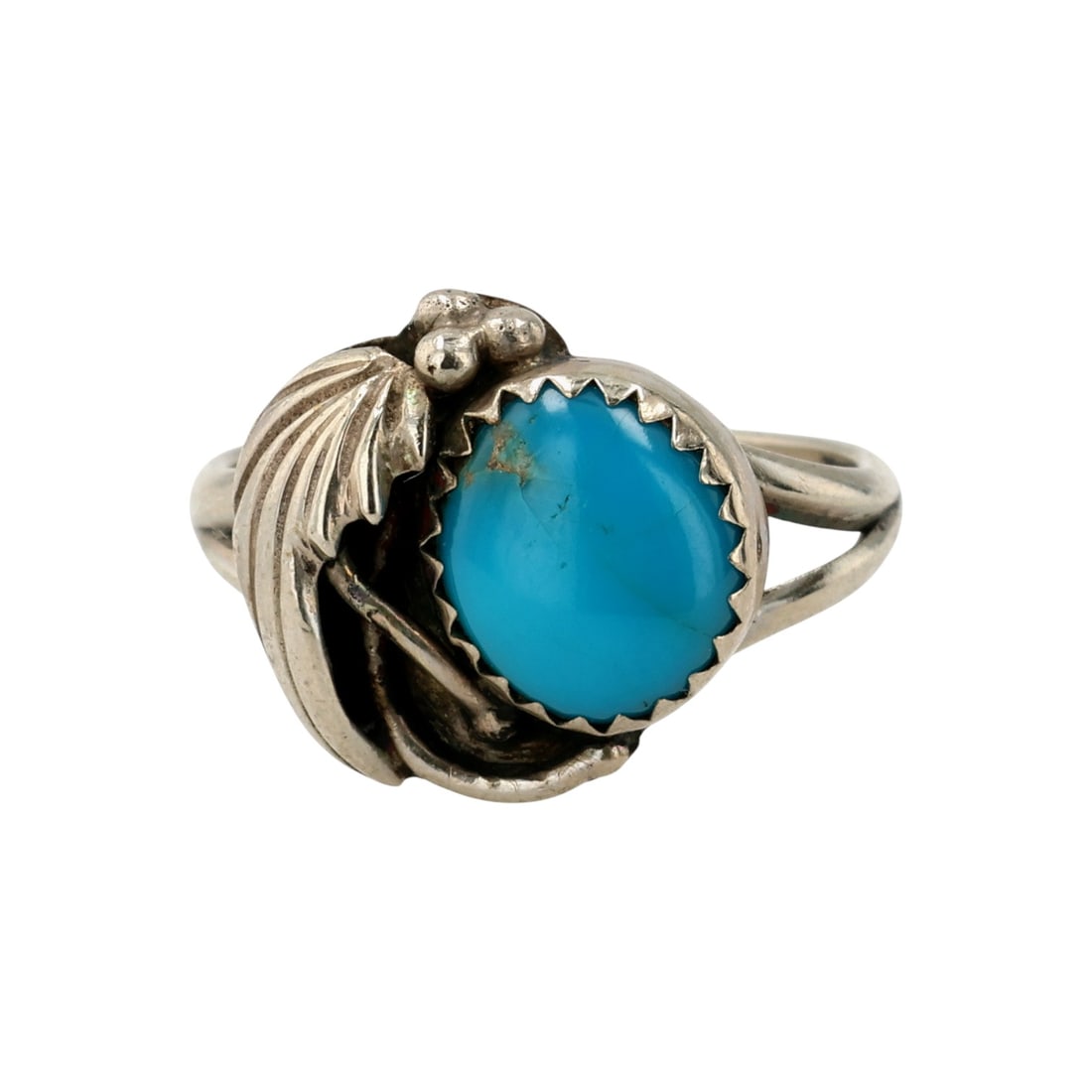 Vintage Navajo Sterling Turquoise Leaf Ring Sz 6 (1 of 7)