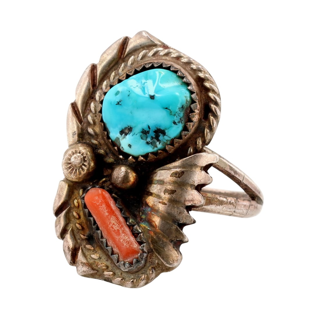 Signed Vintage Navajo Sterling Multi-Stone Ring Sz 6.25 (1 of 8)
