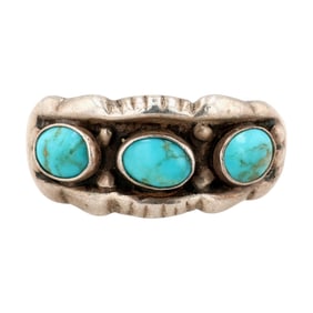 Jerome Poyer Navajo Sterling Turquoise Ring Sz 10.5