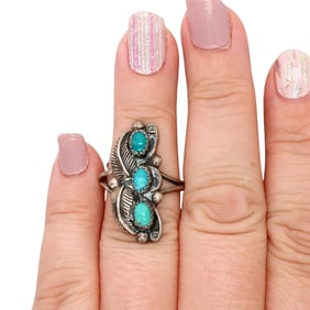 Signed Vintage Navajo Sterling Turquoise Ring Sz 5.5