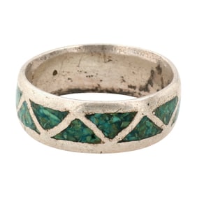 Vintage Navajo Sterling Crushed Turquoise Ring Sz 8.25