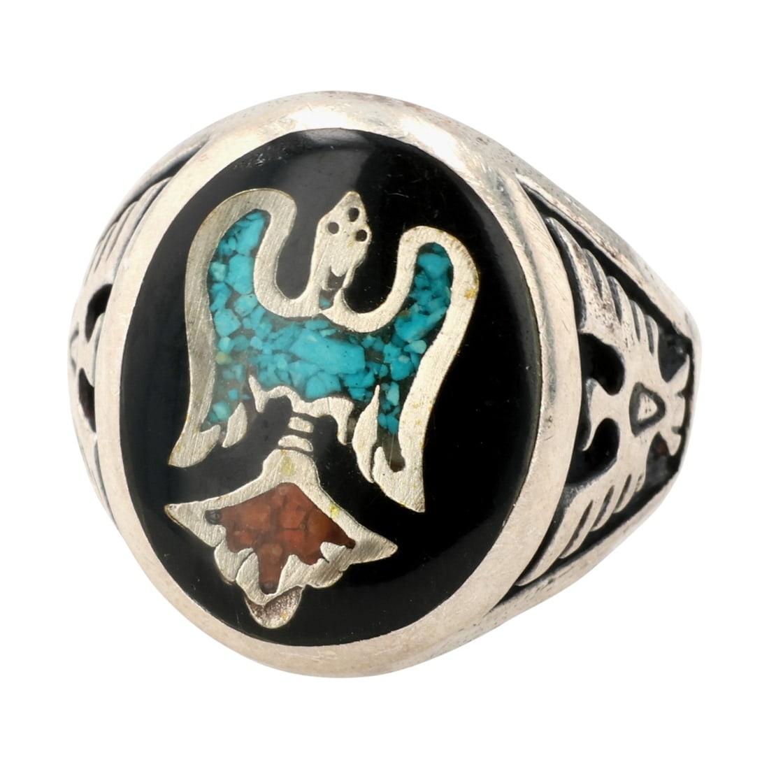 Vintage Navajo Sterling Multi-Stone Thunderbird Ring Sz 11.25 (1 of 7)