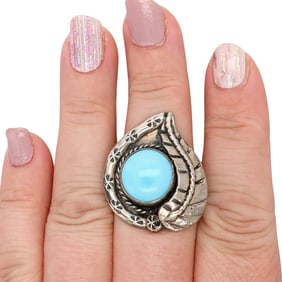 Vintage Navajo Sterling Larimar Ring Sz 9