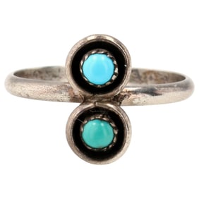 Vintage Zuni Sterling Turquoise Shadow Box Ring Sz 6.5
