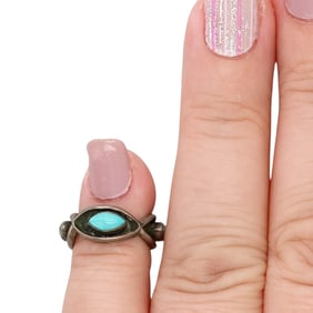 Vintage Zuni Sterling Turquoise Shadow Box Toe Ring