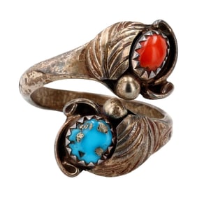 Signed Vintage Navajo Sterling Multi-Stone Wrap Ring