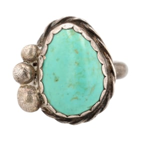 Vintage Navajo Sterling Turquoise Ring Sz 4.75