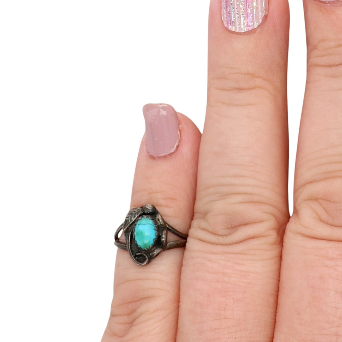 Signed Vintage Navajo Sterling Turquoise Ring Sz 3 (1 of 8)