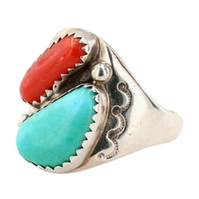 Vintage Navajo Sterling Multi-Stone Ring Sz 7.5