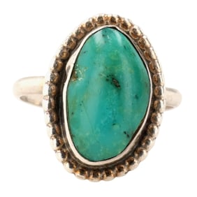 Signed Vintage Navajo Sterling Turquoise Ring Sz 4.25