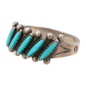 Vintage Zuni Sterling Needlepoint Turquoise Ring Sz 6