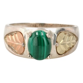 Coleman Co. 12K Gold Sterling Malachite Ring Sz 9.5