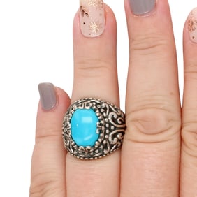 Carolyn Pollack Relios Southwestern Sterling Scrollwork Turquoise Ring Sz 7.25