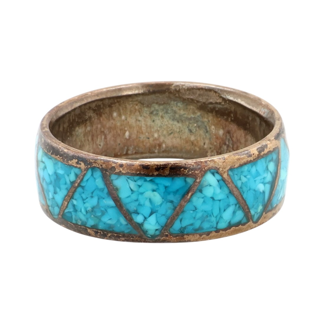 Old Carlisle Jewelry Sterling Crushed Turquoise Inlay Ring Sz 6.5 (1 of 7)