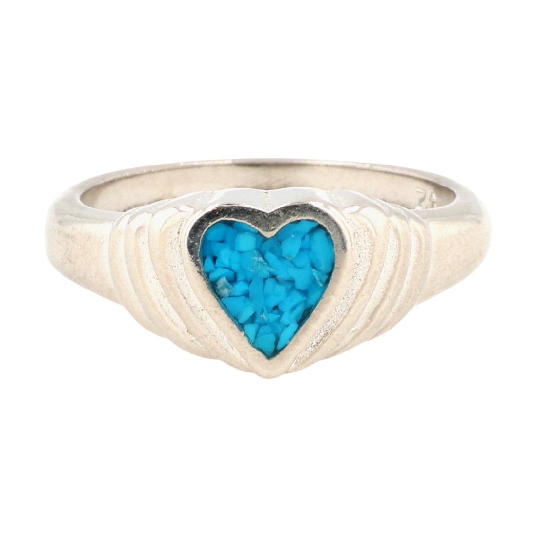 Southwestern Inspired Sterling Crushed Turquoise Heart Ring Sz 5.5 (1 of 8)