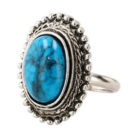 Southwestern Inspired Sterling Turquoise Oval Adjustable Ring