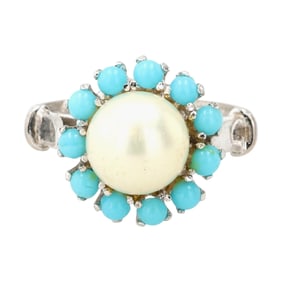 Sterling Multi-Stone Flower Ring Sz 6