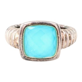 FP China Sterling Light Blue Rhinestone Ring Sz 5.75