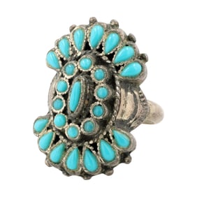 Vintage Southwestern Inspired Sterling Turquoise Adjustable Ring