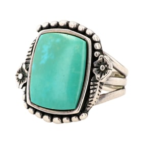 Waldeck Jewlers Sterling Turquoise Ring Sz 5.75