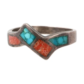 Vintage Navajo Sterling Crushed Multi-Stone Ring Sz 9.25