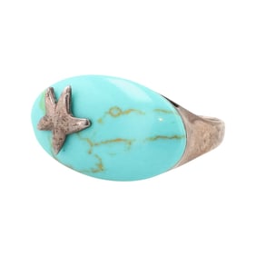 Vintage Mexico Sterling Turquoise Starfish Ring Sz 7.25