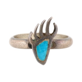 Vintage Navajo Sterling Turquoise Bear Paw Ring Sz 6.5