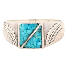 Doug Paulus USA Sterling Crushed Turquoise Ring Sz 10.75
