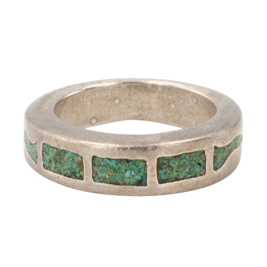 Vintage Navajo Sterling Crushed Turquoise Inlay Ring Sz 3.5 (1 of 7)