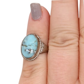 Southwestern Sterling Turquoise Ring Sz 5