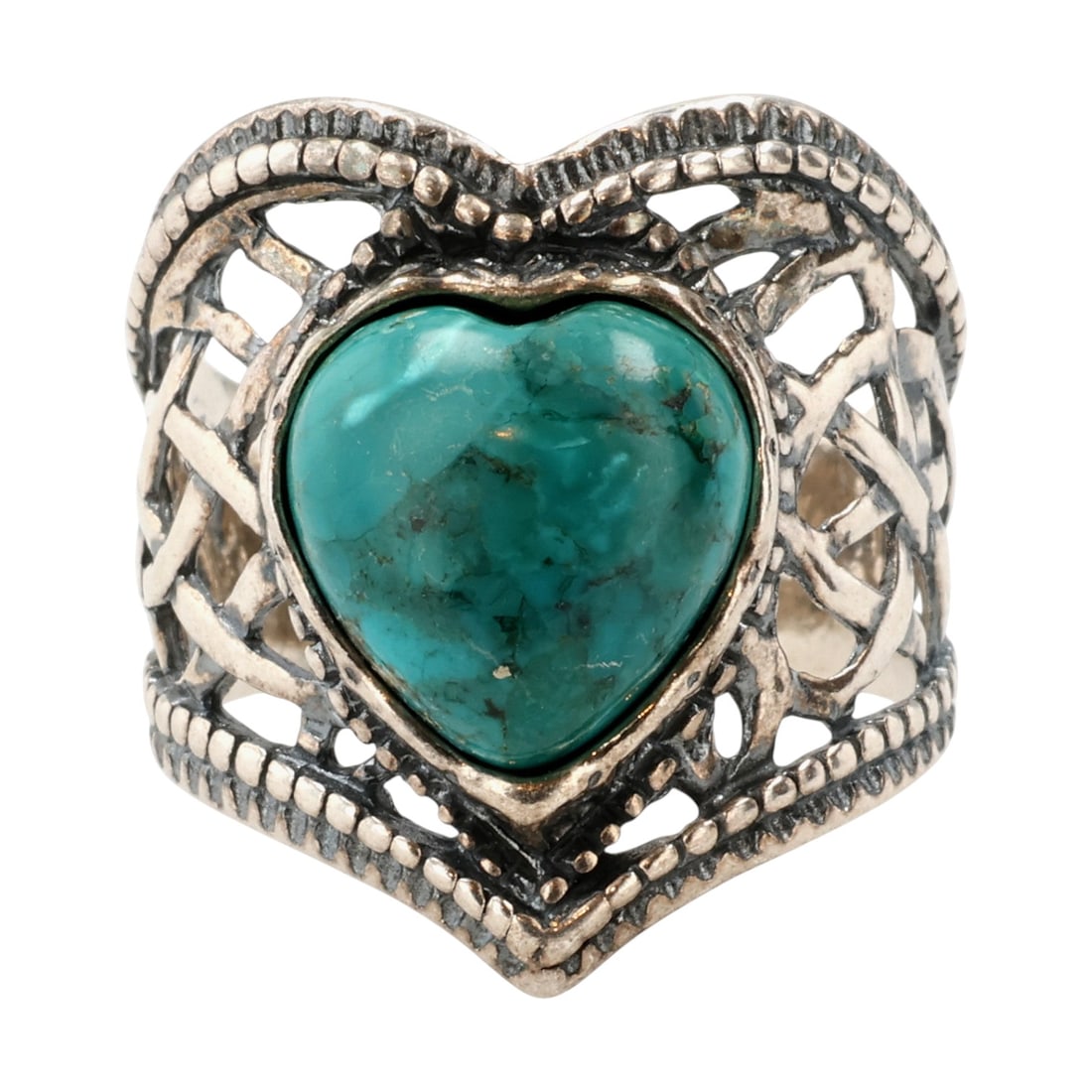 Signed Vintage Israel Woven Sterling Turquoise Heart Ring Sz 9.5 (1 of 8)