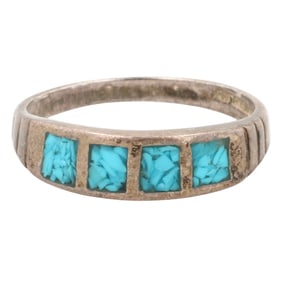 Southwestern Sterling Crushed Turquoise Ring Sz 6.5
