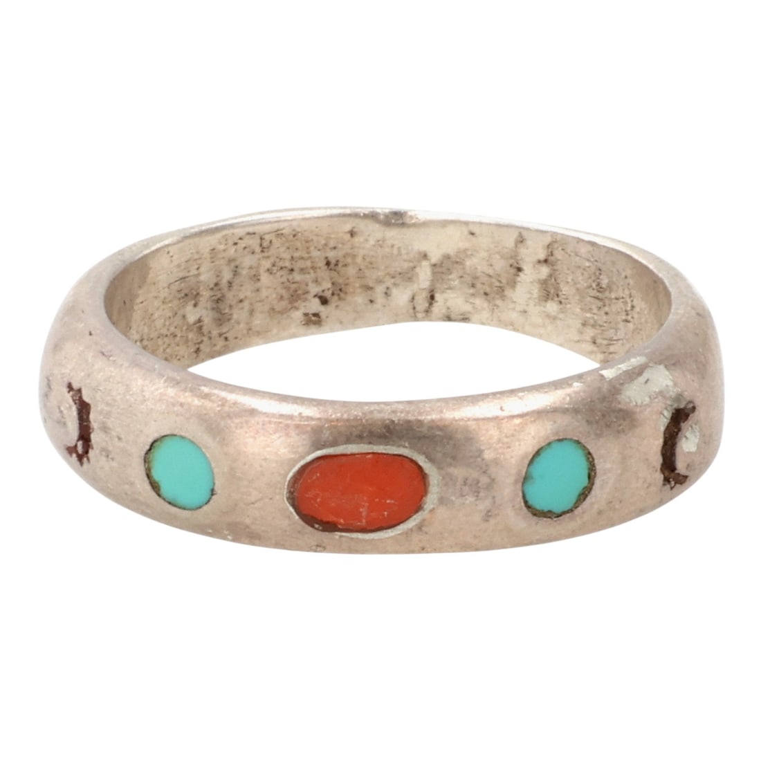 Southwestern Sterling Turquoise Coral Ring Sz 5.75 (1 of 7)