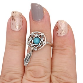 Southwestern Sterling Turquoise Dream Catcher Ring Sz 5