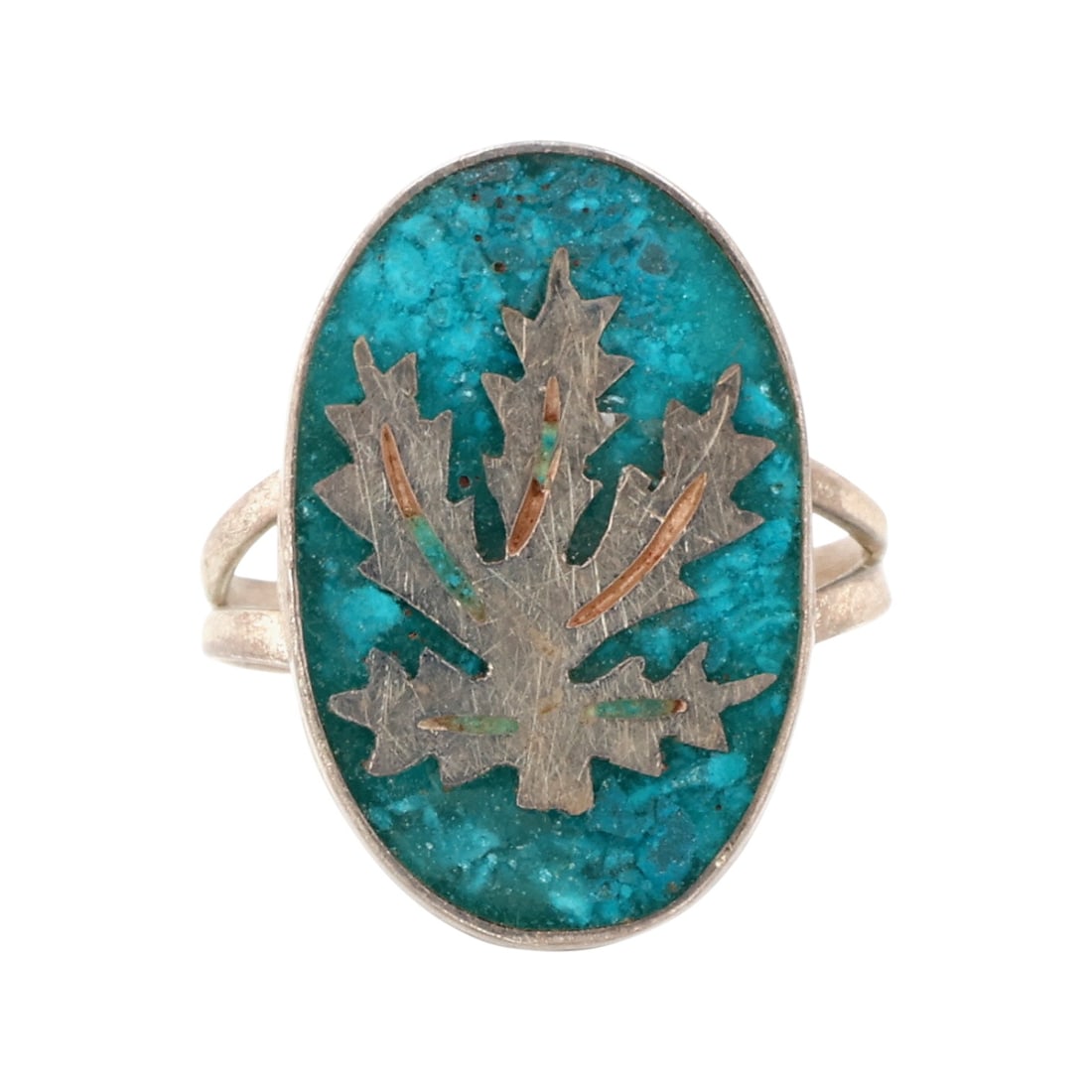 CHM Mexico Sterling Crushed Turquoise Ring Sz 4.5 (1 of 8)