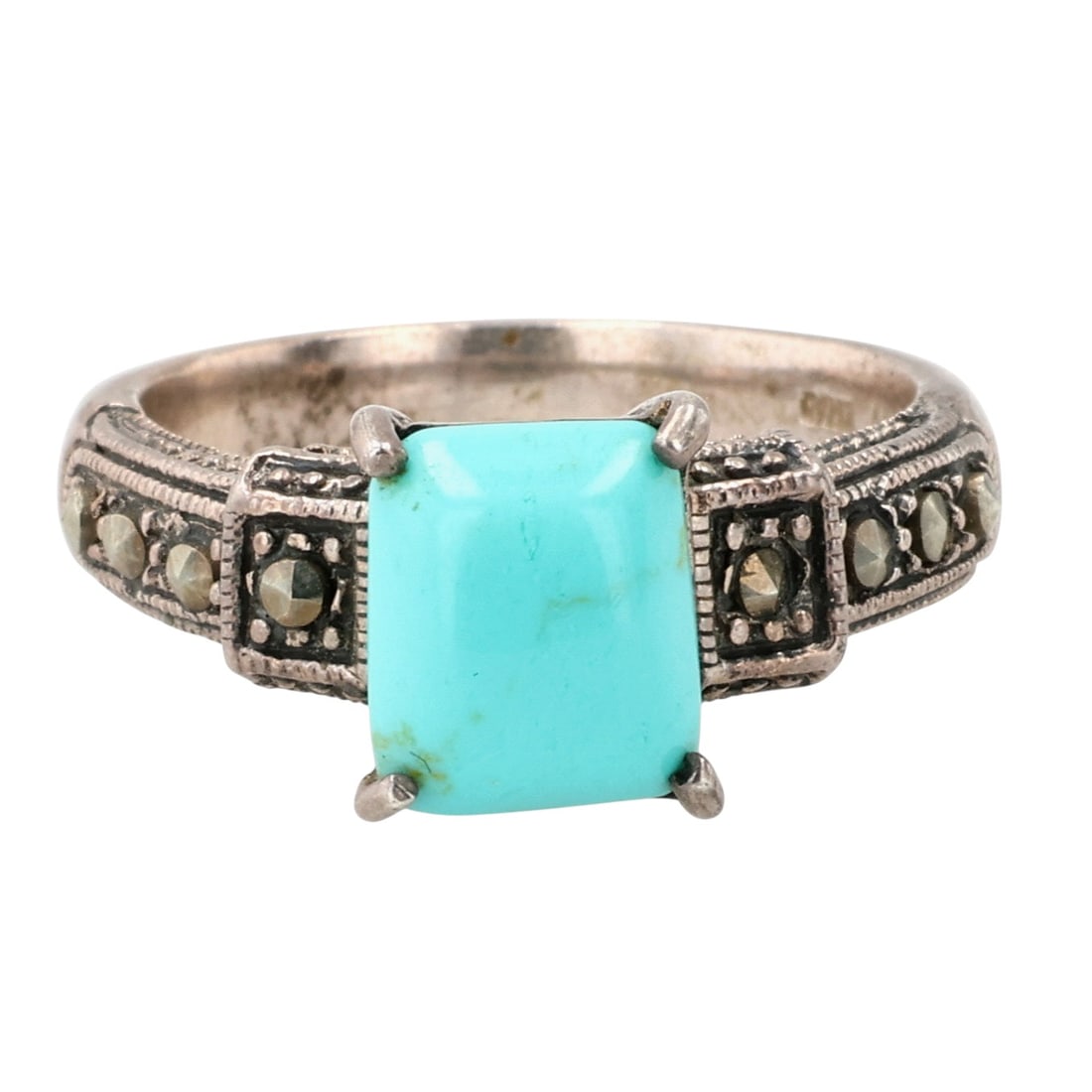 ATI Sterling Turquoise Marcasite Ring Sz 7.75 (1 of 8)