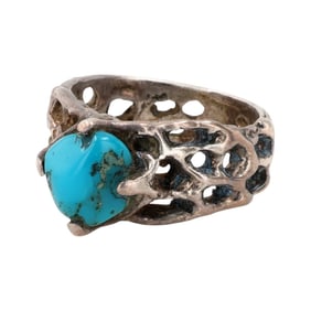 Southwestern Sterling Turquoise Ring Sz 4.75