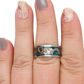 Mexico Sterling Crushed Turquoise Ring Sz 10