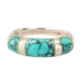 Sterling Turquoise Channel Inlay Ring Sz 4.75