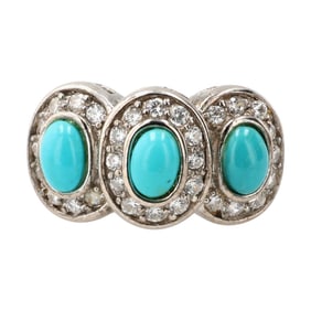 ESPO Cubic Zirconia Sterling Turquoise Ring Sz 6.75