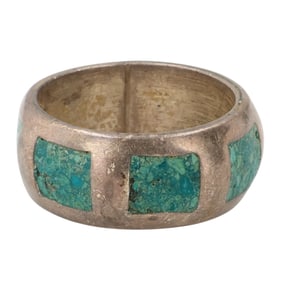 Southwestern Sterling Crushed Turquoise Ring Sz 4.75