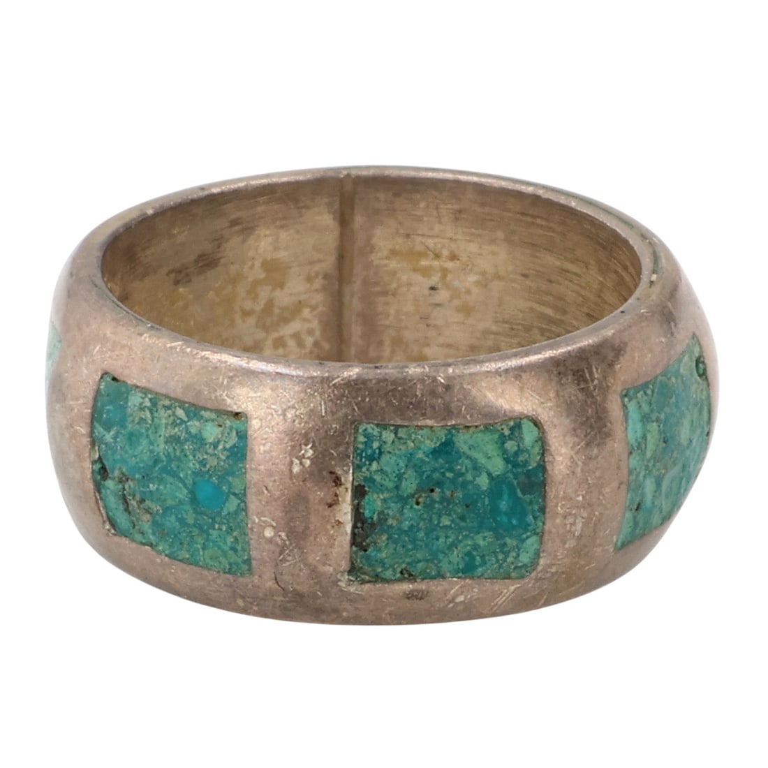 Southwestern Sterling Crushed Turquoise Ring Sz 4.75: Southwestern Sterling Crushed Turquoise Ring Sz 4.75, 4g